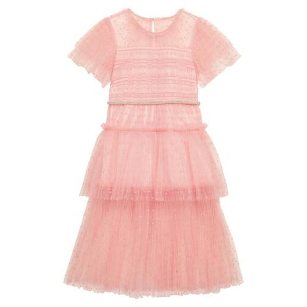 Self-Portrait Tiered Pink Point D'Esprit Tulle Dress Size 8 NWT